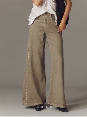 PILCRO Adi Mid-Rise Flare Novelty Jeans Size 28 Color Vetiver Anthropologie